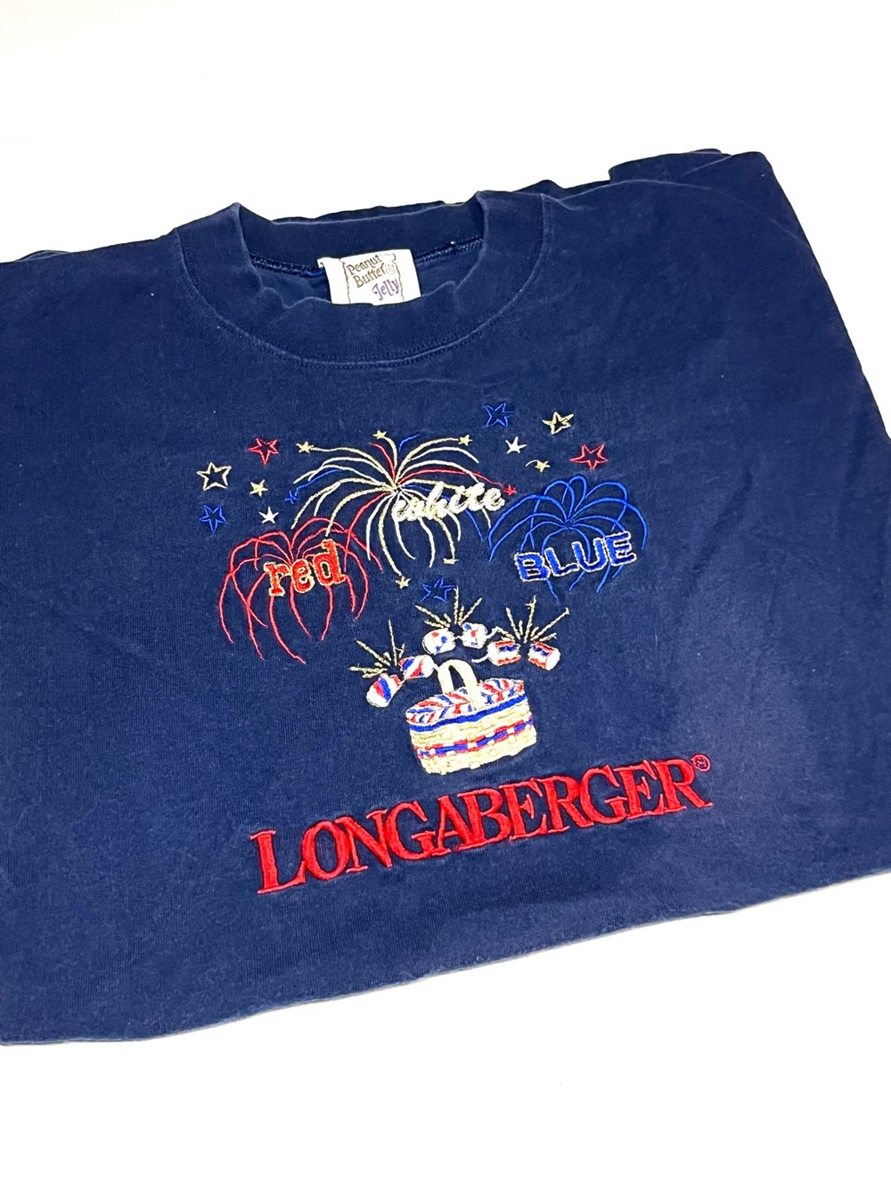 Longaberger Navy Embroidered Fireworks T-Shirt